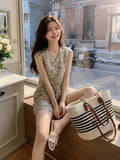 Kaida 2-Piece Khaki Printed Vest Set Cheongsam