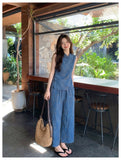 Acacia 2-Piece Blue Frog-Button Cheongsam Set