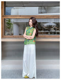 Honored 2-Piece Green Print Cheongsam Set