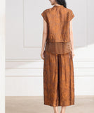 Vogue 2-Piece Yellow Brown Flower Cheongsam Set