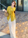 Serenity Yellow Butterfly Print Cheongsam Top