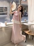 Tulle 2-Piece Dyed Top Cheongsam Set