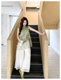 Sofia 2-Piece Printed Vest Wide-Leg Pants Cheongsam