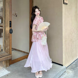 Empress 2-Piece Pink Jacquard Cheongsam Set
