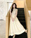 Agate 2-Piece Beige Lace Cheongsam Set
