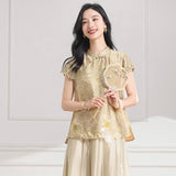 Theodora Yellow Green Short Sleeve Cheongsam Top