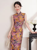 Snowdrop Arresting Frog Buttons Brocade Cheongsam Dress Sleeveless Qipao