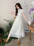 Princess Honed White Cheongsam Dress Irregular Hem Qipao