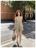 Kaida 2-Piece Khaki Printed Vest Set Cheongsam