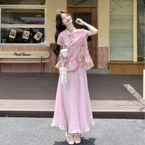 Empress 2-Piece Pink Jacquard Cheongsam Set