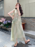 Elle 2-Piece Light Green Embroidered Cheongsam Set