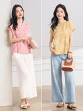 Melisande Peach Pink Jacquard Cheongsam Top