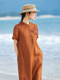 Nora Light Yellow Striped Cheongsam Dress