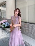 Equinox 2-Piece Purple Short-Sleeve Cheongsam Set