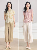 Diamond 2-Piece Floral Wide-Leg Pants Cheongsam Top