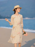 Villa Peach Shadow Embroidered Cheongsam Dress