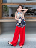 Throne 2-Piece Vintage Print Top Set Cheongsam