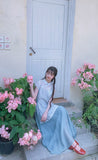 Pansy Light Blue Embroidered Cheongsam Dress