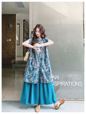 Queen 2-Piece Blue Print Cheongsam Set
