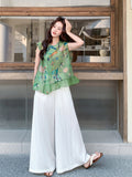 Zen 2-Piece Printed Top and Pants Set Cheongsam