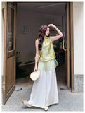 Esteemed 2-Piece Jacquard Vest Pants Set Cheongsam