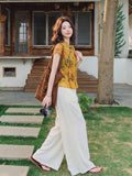 Crystal 2-Piece Printed Mandarin Collar Cheongsam Set
