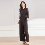 Onyx 2-Piece High Gray Wide-Leg Cheongsam Set