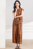 Vogue 2-Piece Yellow Brown Flower Cheongsam Set