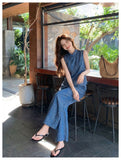 Acacia 2-Piece Blue Frog-Button Cheongsam Set