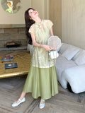 Elegance 2-Piece Green Jacquard Cheongsam Set