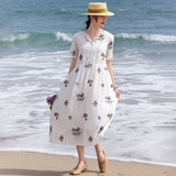 Mirabel Darling White Ramie Cheongsam Dress Embroidered Qipao