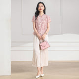 Diamond 2-Piece Floral Wide-Leg Pants Cheongsam Top