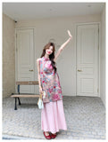 Ruby 2-Piece Floral Print Vest Set Cheongsam