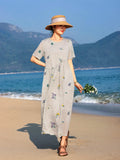 Aster Gray Textured Embroidery Cheongsam Dress