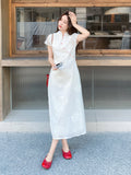 Moonbeam Halcyon Embroidered Cheongsam Dress Stand Collar Qipao