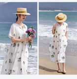 Mirabel Darling White Ramie Cheongsam Dress Embroidered Qipao