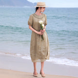 Violetta Iconic Ramie Embroidered Cheongsam Dress Puff Sleeves Qipao