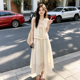 Camellia 2-Piece Beige Tie-Detail Cheongsam Set