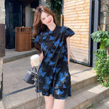 Ulyssia 2-Piece Split T-Shirt Floral Shorts Cheongsam
