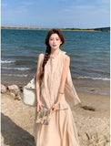 Vivienne 2-Piece Beige Pleated Cheongsam Set