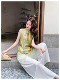 Esteemed 2-Piece Jacquard Vest Pants Set Cheongsam