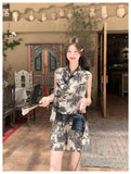 Rhiannon 2-Piece Ink Print Mandarin Collar Top Cheongsam