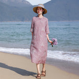 Acacia Queenly Heavy Embroidery Cheongsam Dress Stand Collar Qipao