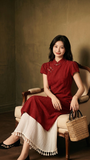Larkspur Darling Red Modified Cheongsam Dress Tassel Spliced Qipao