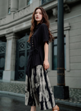 Tatyana Glamorous Black Ink Painting Print Shirt Skirt Qipao Set