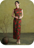Sunset Sonorous Exquisite Silk Cheongsam Dress Rose Qipao