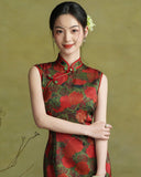 Sunset Sonorous Exquisite Silk Cheongsam Dress Rose Qipao