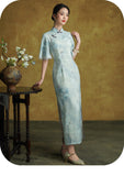 Tulip Glamorous Blue Short Sleeved Cheongsam Dress Modern Qipao