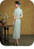 Allegro Glamorous Light Blue Embroidered Cheongsam Dress Qipao