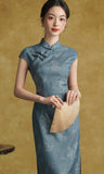 Twilight Charismatic Jade Blue Cheongsam Dress Slim Fit Qipao
